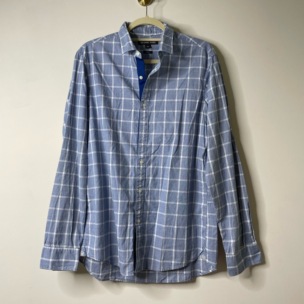 Michael Kors Blue Plaid Button Front Shirt Medium